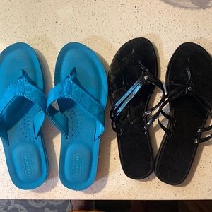 Two pair of coach flip flops.